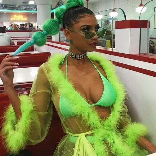 Women 3 Colors Sexy Pajamas WomenS Mesh Transparent Cardigan Sexy Plush Plush Babydoll Pajamas Pajamas Blouse Dress