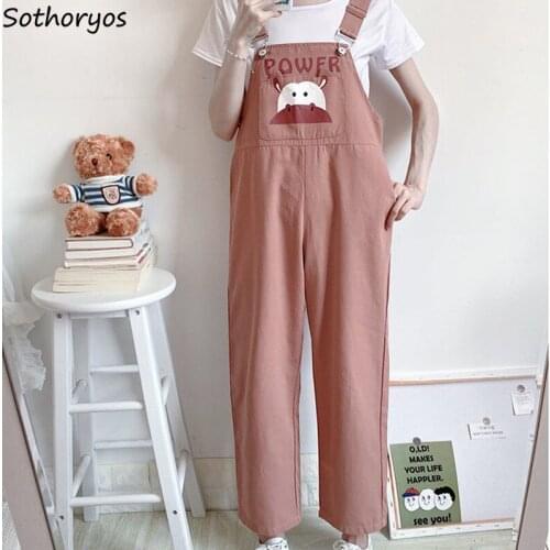 Women Jumpsuits Cartoon Printed Stylish Loose Leisure Students Japan Style Kawaii Sweet Overalls Temperament Ulzzang Streetwear