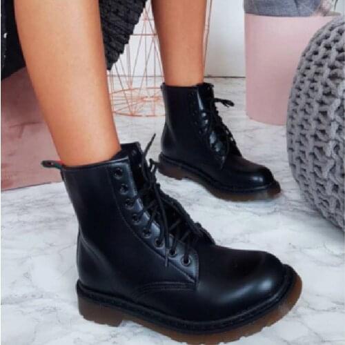 Winter Women Ankle Boot pu Leather Wedges Warm Plush Rubber Platform Lace Up Sexy Punk Black Ladies Shoes zapatos de mujer
