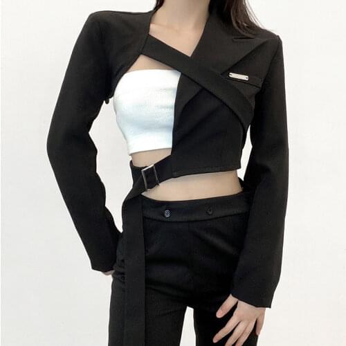 Goth Adjustable Suit Jacket Womens Trendy Dark Black Retro Streetwear Suit Jacket Women 2021 Spring Autumn Hot Girl Jacket