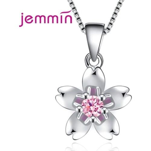 Women Trendy 925 Sterling Silver Flower Geometric Crystal Cubic Zirconia Pendant Necklaces Jewelry For Wedding Party Gifts