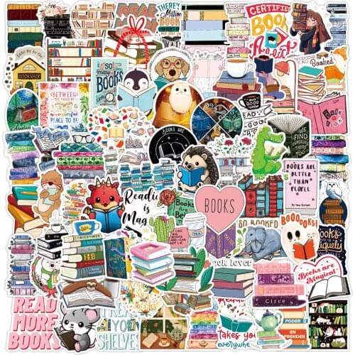 100pcs Reading Books Cute Sticker for Notebooks Stationery Bike Motorcycle Computer Stickers Scrapbooking Material Aesthetic