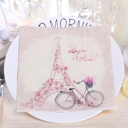 20Pcs/Pack Vintage Bike Floral Table Paper Napkins Eiffel Tower Napkin Paper Tissue for Xmas Wedding Decor Party Supplies