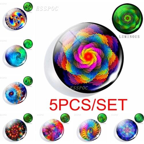 5PCS/SET Luminous 12/16/20/25/30mm Art Mandala Round Photo Cameo Glass Cabochon Jewelry Handmade Accessories Glowing In The Dark