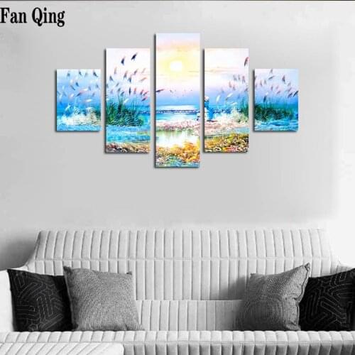5pcsFull Square Diamond Embroidery Lake Sunset Landscape 5D DIY Diamond Painting Cross stitch Mosaic Rhinestone Decoration Inlay