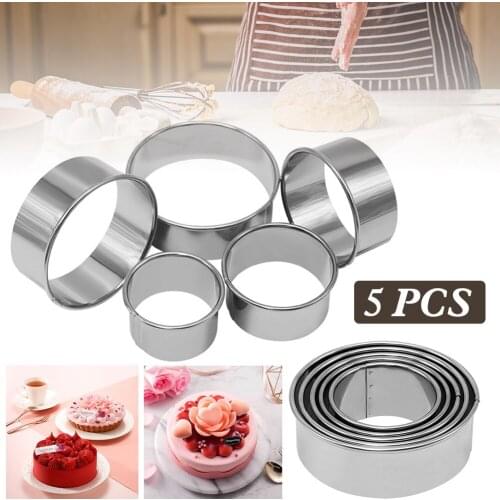 5pcs Stainless Steel Round Dumplings Wrappers Molds Set Cutter Maker Tools Round Cookie Pastry Wrapper Dough Cutting Tool