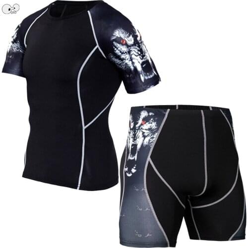 Quick Dry Fitness Tights Running Set Gym Sportswear Short Sleeve T-Shirt + Shorts Yoga Tracksuit Mens Sports Compression Suits