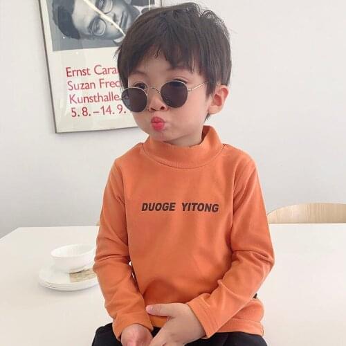 Childrens Bottoming Shirt Spring Autumn Boys Girls Fashion Solid Color Underwear Long-sleeved Top Half High Collar T-shirt
