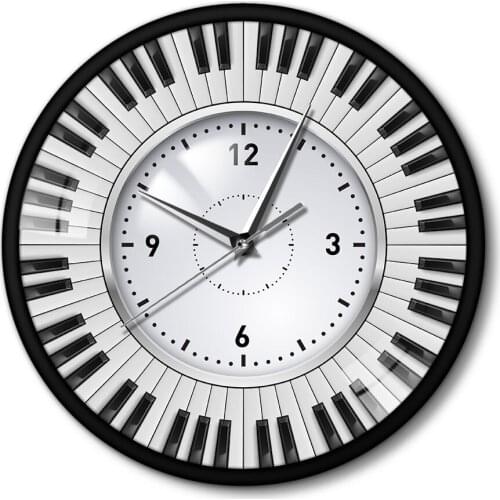 Piano Key Design Hanging Clock Study Music Studio Piano Keys Metal Frame Wall Clock Musician Pianist Teacher Sign Wall Decor Cl
