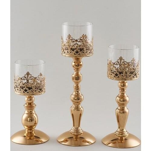 Elegant Plated Iron Candle Holder Glass Tea Light Decorations Classic Candles Stand Wax Candles Candlestick Holders