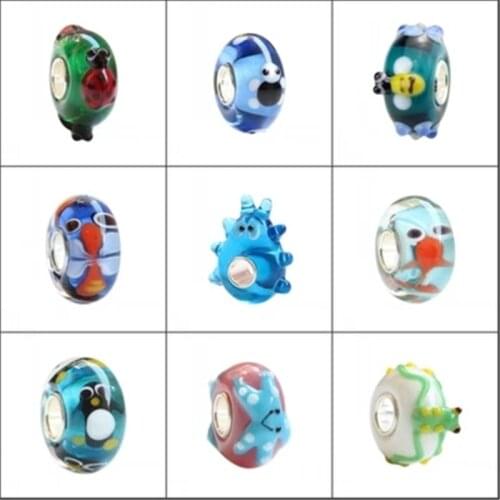 Emith Fla 925 Sterling Silver Large Hole Colorful 3D Animals Murano Glass European Charm Beads Fit Brand Bracelet Jewelry DIY