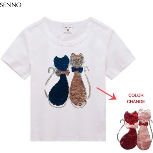 Girl Sequin t-shirt Tops Baby Girl T-shirt Big Girls Tee Shirts Children Girl 2-12 Years Summer Short Sleeves Cotton Tees