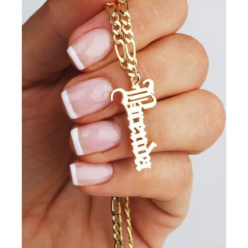 Gothic Vertical Old English Nameplate Choker Necklace Vintage Jewelry 304L Stainless Steel Gold Color Custom Name NecklaceGothic