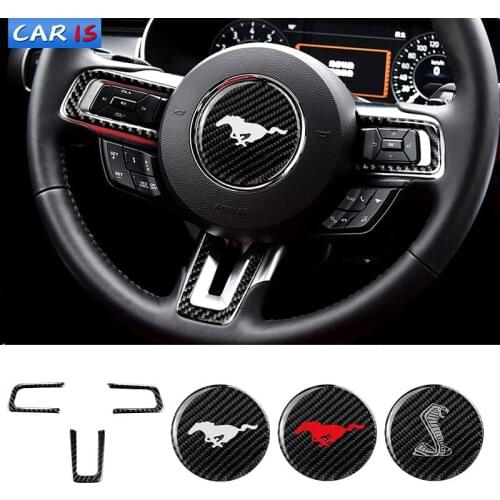 Interior Car Steering Wheel Cobra Shelby Horse Logo Emblem Carbon Fiber Stickers Car Styling For Ford Mustang 2015-2020