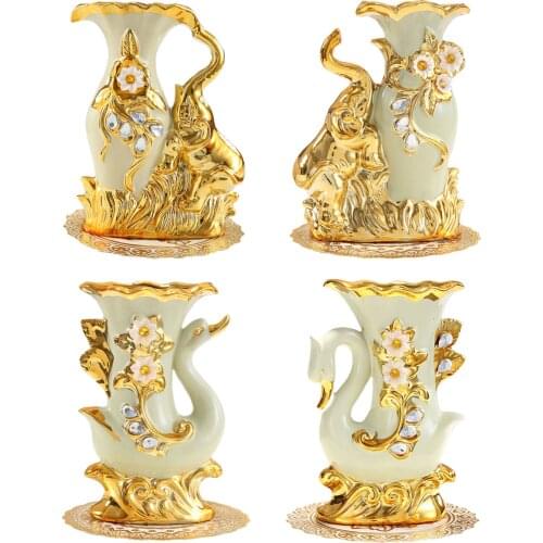 European-style Gold Plated Ceramic Vase, Wedding and Christmas Ornament Gifts, Home Office Dining Table Decoration