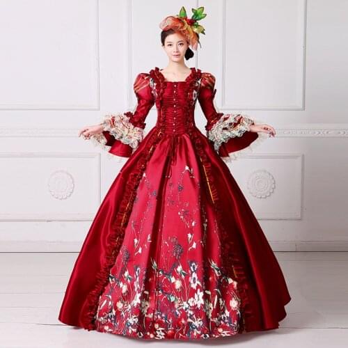 Victorian red dress costume outfit Medieval Renaissance Southern Belle Costumes Ball Gown red party medieval dress