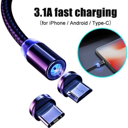 Data Transfer 1/2m 3.1A Micro USB Type-C Magnetic Fast Charging Data Cable Aluminium Alloy Nylonfor Android iPhone Fast Charging