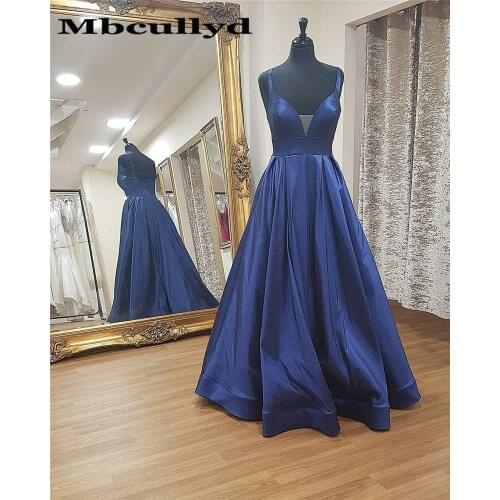 Mbcully V-neck Navy Blue African Prom Dress Long 2020 Sexy Backless vestidos de fiesta de noche Plus Size Graduation Party Dress