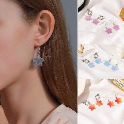 QiLuxy Cute Resin Star Drop Earrings for Girl Cartoon Gradients Frosted Candy Color Earrings Creative Young Girl Jewwelry
