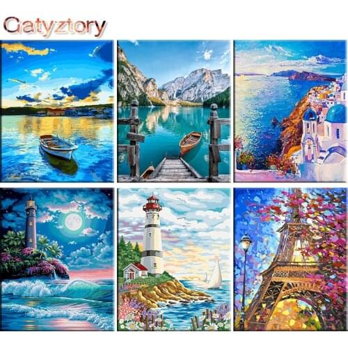 Paint By Numbers For Adults Sea 60x75cm Photo Frames Coastal Landscape Picture Canvas Art Wall Decoration Home Gatyztory Diy Kit