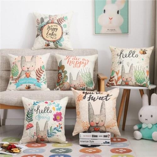 Hap-deer Cotton linen printed pillowcase cartoon cute rabbit without filling home decoration sofa cushion cover cojines almofada