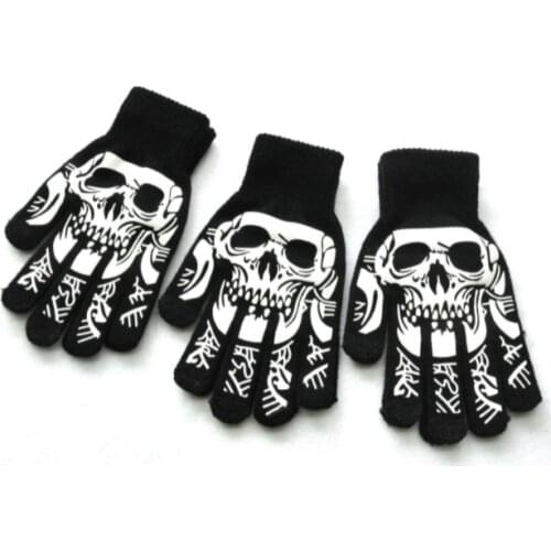 New 1Pair Unisex Adult Halloween Skeleton Skull Half Finger Gloves Glow in Dark Fingerless Stretch Knitted Winter Mittens Gloves