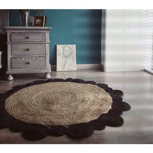 New Classical Black color round carpet Natural jute carpet Diameter 120cm Rainbow Carpet Hand-made 3d carpet