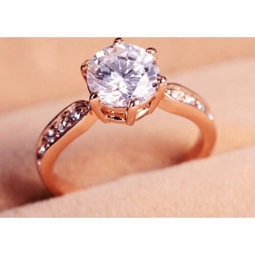 Rose Gold Zircon Wedding Ring Elegant Simple Female Romantic Valentines Day Gift Factory Wholesale