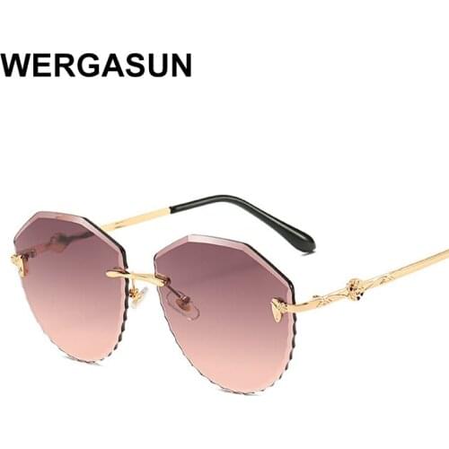 WERGASUN Rimless Sunglasses Women Fashion Designer Sun Glasses Metal Gradient Shades Cutting Lens Famale Goggles UV400