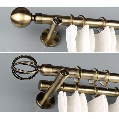 Retro aluminum alloy perforated curtain rod Roman rod bracket Nordic curtain track accessories single pole double rod