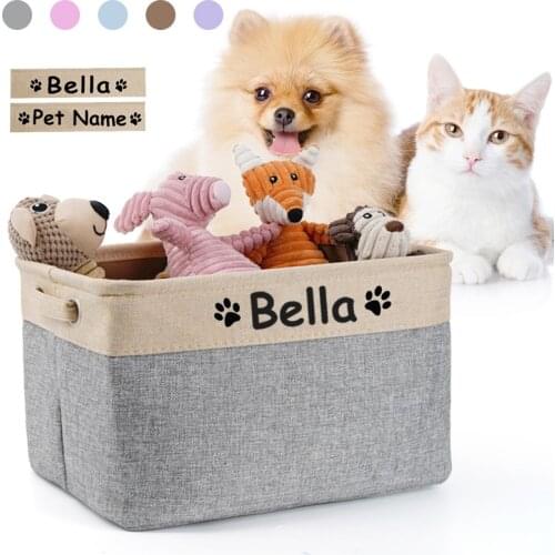Personalized Dog Toys Storage Baskets Foldable Canvas Pet Toys Storage Box For Dogs Cats Best Gift for Pet Dog Accessories
