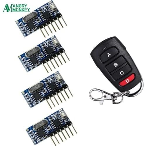 RF Remote Control Transmitter & 433Mhz Wireless Receiver Learning Code 1527 Decoding Module 4 Channel Output With Learning Key