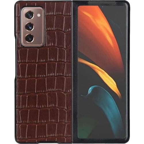 Foldable Crocodile Pattern Genuine Leather Case for Samsung Galaxy Z Fold 2 Fold2 Folder 2 5G Shockproof Phone Cover Coque New