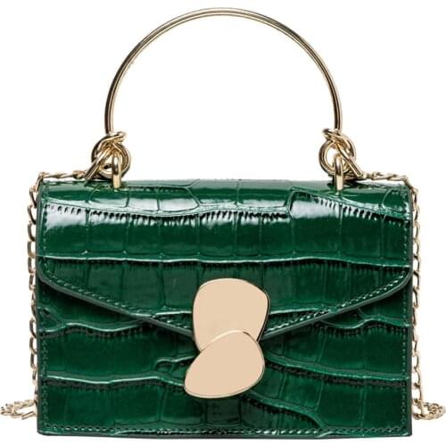 Women Fashion Shoulder Handbag Solid Color PU Stone Leather Small Female Crossbody Bag Chain Small Messenger Bags for Women