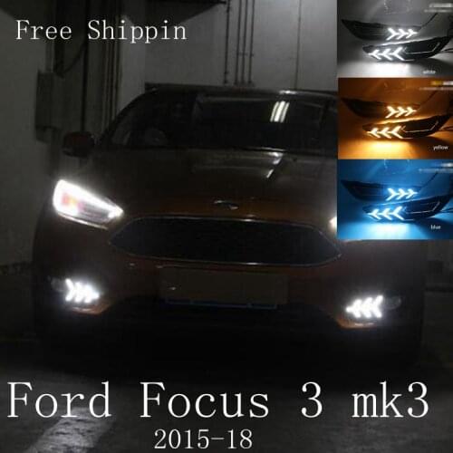 2PCS LED Daytime Running Light For Ford Focus 4 MK4 2015 2016 2017 2018 Yellow Turn Signal Function Waterproof 12V Car DRL Lamp