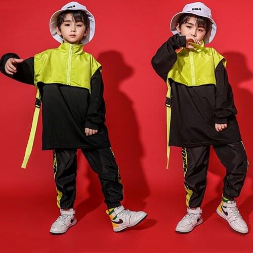 Boys Hip Hop Sweatshirt Girls High Collar Vest Joggers Outfit Child Sweat Pants Street Dance Kids Streetwear Costume Sport Suits