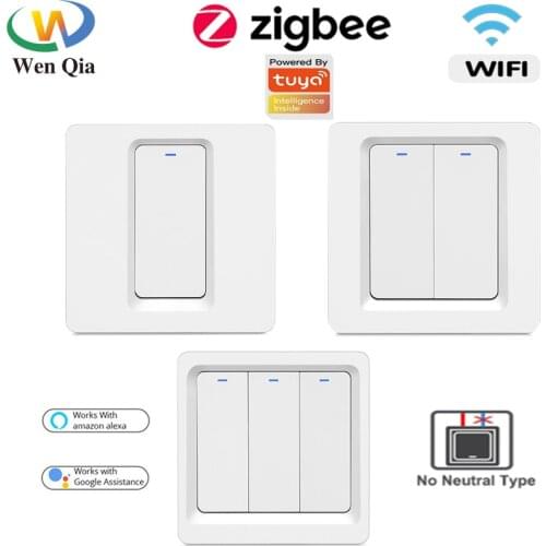 Tuya Zigbee Switch Wifi No Neutral EU Wall Panel Push Button Switch 220V Light Switch Work with Alexa Google Home Voice Control