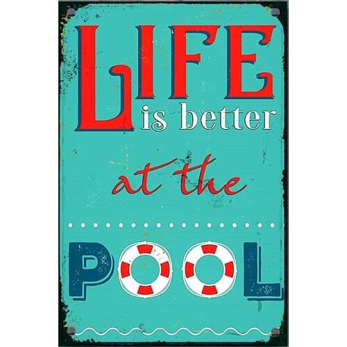 Vintage Life is Better at The Pool Metal Tin Sign 8x12 Inch Retro Home Kitchen Seaside Swimming Pool Outdoor Wall Decor New