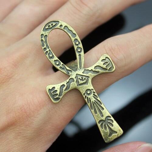 Vintage Bronze Tribal Egypt Egyptian Life Carved Ankh Cross Band Finger Ring Jewelry New wholesale lots bulk party punk
