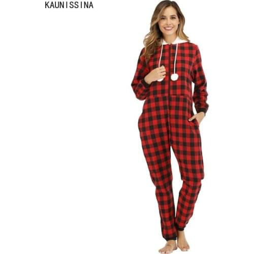 Women Hooded Onesies Pajamas Long Winter Pyjama Long Sleeve Plain Hooded One-Piece Home Sleepwear Christmas Flannel Homewear