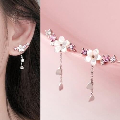 Fashion Flower Cherry Blossoms Design Lady Women Stud Earrings Moon Tassel Rose Flower Wreath Snowflake Ear Studs Jewelry Gift