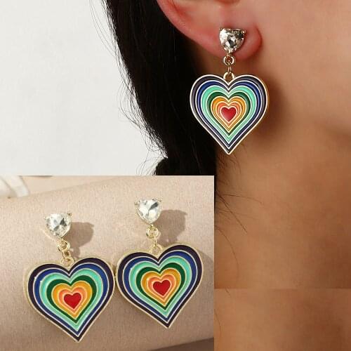 Rainbow Love Earrings for Women Vintage Metal Drop Nectarine Heart Earrings Girl Exaggerated Heart Earrings Trendy Jewelry 2021
