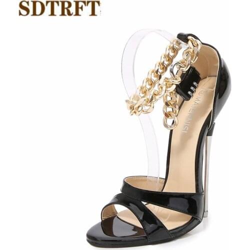 SDTRFT Summer 2022 New Metal Chain locked padlocks Stilettos Fetish Shoes Woman 16cm Thin Heels sexy sandals Party Cosplay Pumps