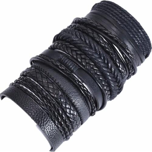 10 Pcs/set Handmade Weave Charm Wrap Leather Men Bracelets for Women Bangles Femme Homme Male Jewellery Pulseras Wholesale 2019