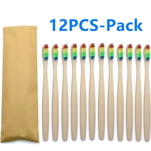 12PCS mixed color bamboo toothbrush Eco Friendly wooden Tooth Brush Soft bristle Tip Charcoal adults oral care toothbrush