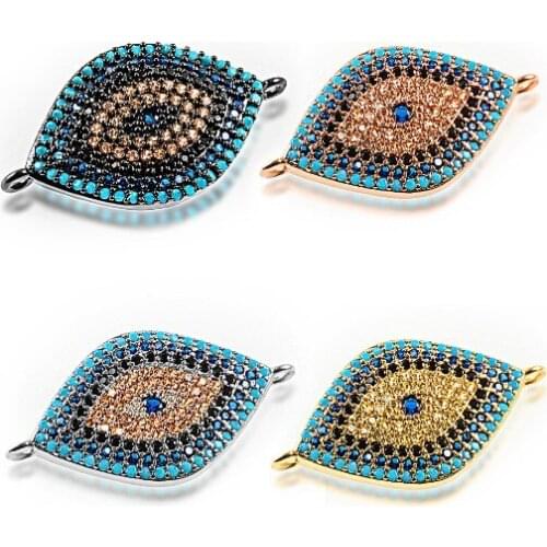 15*27mm Turkey Evil Eye crystal micro pave cz zircon cubic zirconia beads DIY necklace charm bracelet connectors making wtg23