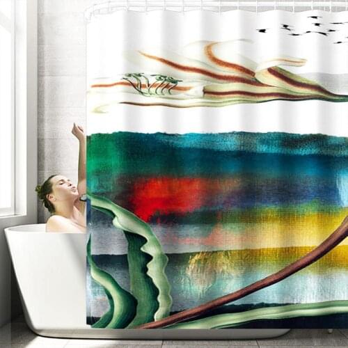 180*180cm Shower Curtain Ink Wash Painting Printing Style Waterproof Bathroom Curtain