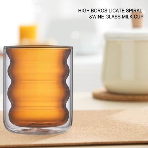 250ML Glass Water/Wine Bowl High Borosilicate Milk Cup Double Wall Novel Coffee Mug Thickened Spiral Double-layer Insulated Cup