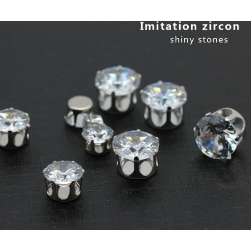 6/8/10/12MM glitter Imitation zircon sew on rhinestones silver base button sewing rhinestones for craft garment shoes bag cap