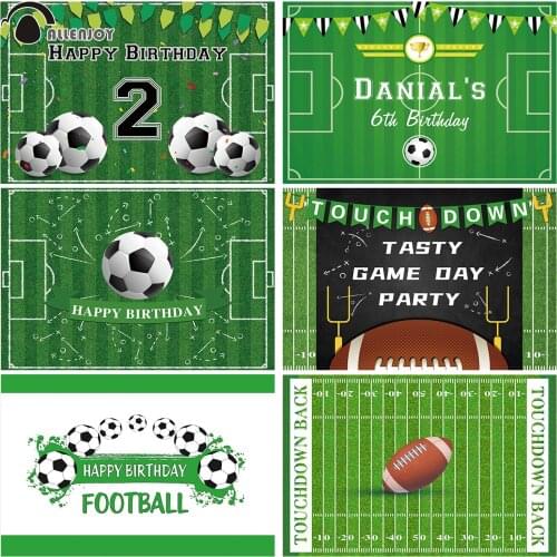 Allenjoy Soccer Birthday Party Boy Custom Backdrop Football World Cup Match Banner Wallpaper Flags Green Ball Field Photophone